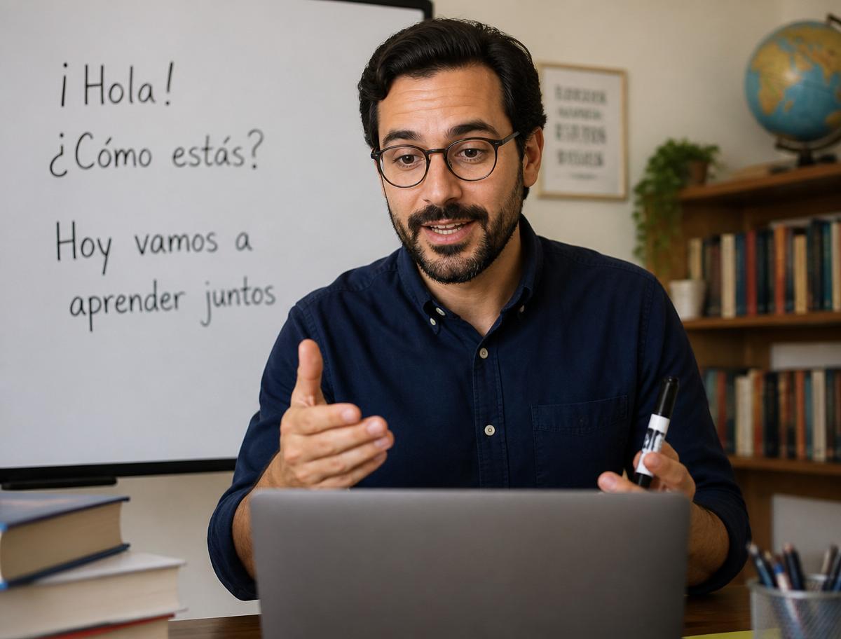 Professore di spagnolo che tiene una lezione online