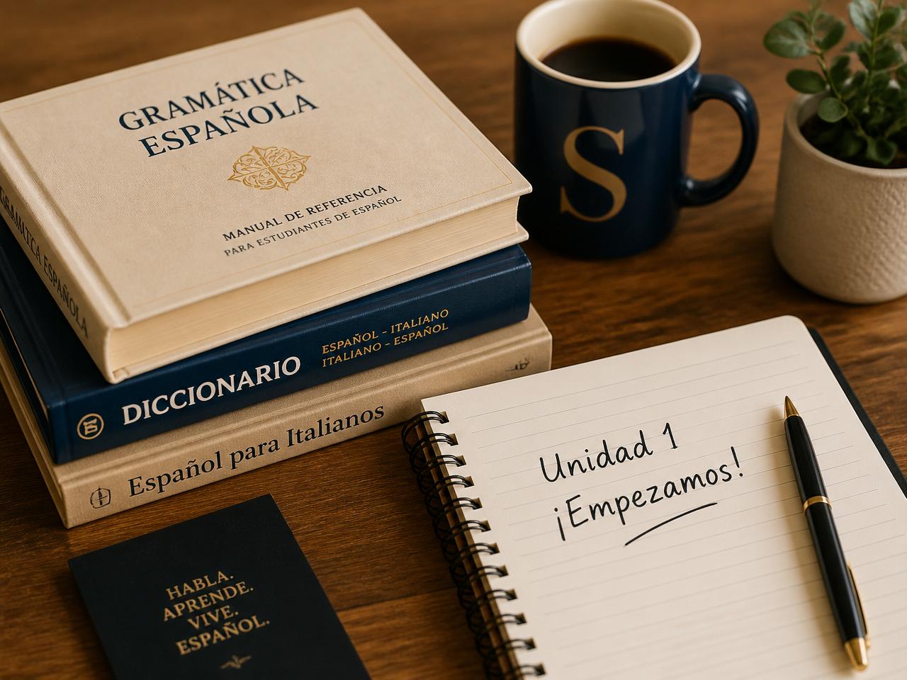 Libri di spagnolo e quaderno con Unidad 1